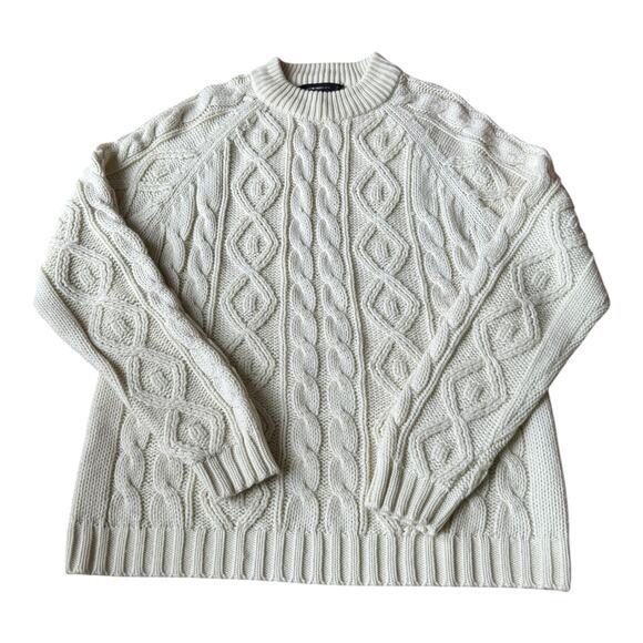 Vintage Macy’s Men’s Store Cable Knit Fisherman Sweater Cream 70s Taiwan L - Picture 6 of 14